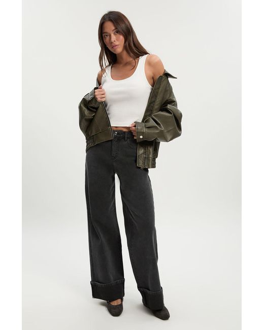 Boohoo Black Turn Up High Waist Straight Leg Jean