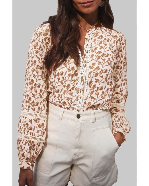 Azura Exchange Natural Bluse Mit Blumenmuster Und Spitze