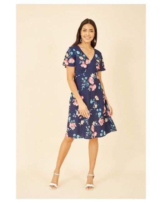 Yumi' Blue Kimono Sleeve Skater Dress