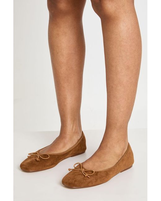 Boohoo Natural Faux Suede Square Toe Ballet Flats