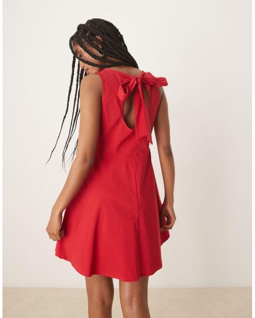 ASOS Red Bengaline Sleeveless Skater Skirt Mini Dress With Open Back