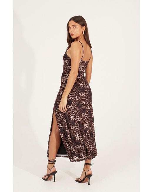 Brave Soul Brown Strappy Leopard Print Maxi Dress With Split