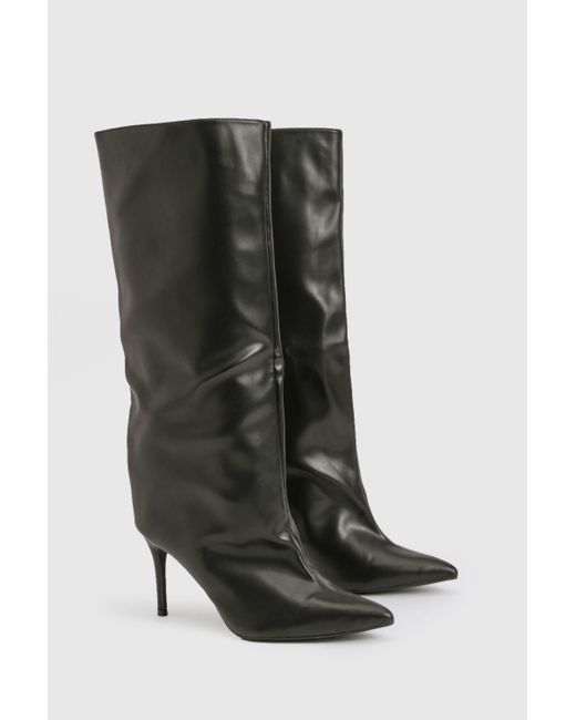 Boohoo Black Wide Fit Extreme Wide Column Stiletto Knee High Boots