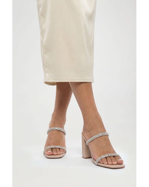 Boohoo Natural Embellished Double Strap Heeled Mules