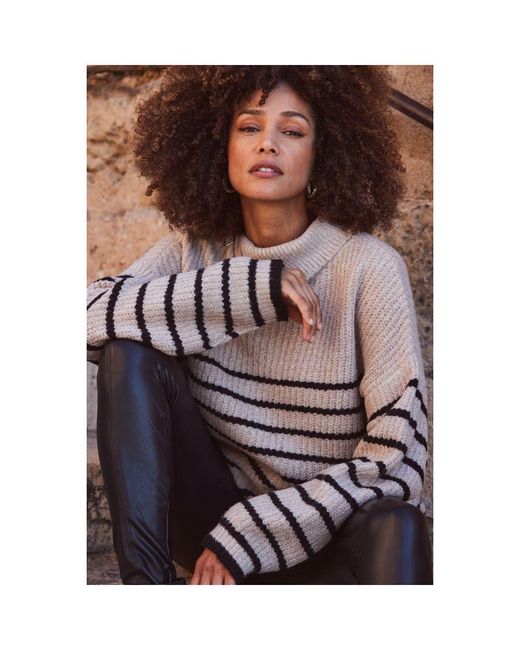 Sosandar Brown Taupe & Stripe Zip Neck Jumper