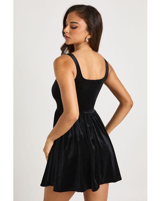 Boohoo Black Velvet Milkmaid Square Neck Mini Dress