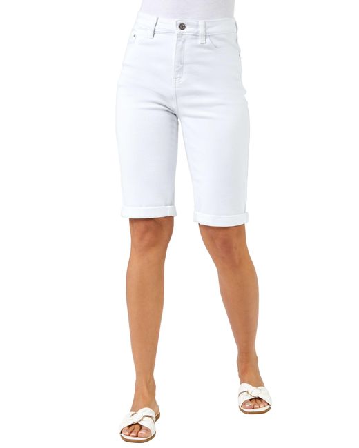 Roman White Stretch Denim Knee Length Shorts Cotton Cropped Jeans