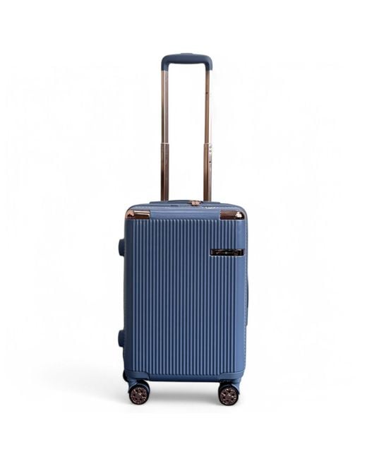 Infinity Leather Blue Hard Shell Cabin 55 X 36 X 22 Cm Pc Suitcase Luggage Suitable For Easyjet, Ryanair