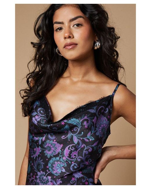 Oasis Blue Petite Occasion Paisley Lace Insert Slip Dress