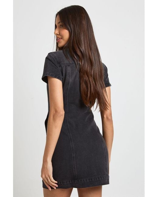 Boohoo Black Western Denim Short Sleeve Mini Dress