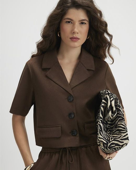 River Island Brown Shirt Faux Suede Short Sleeve