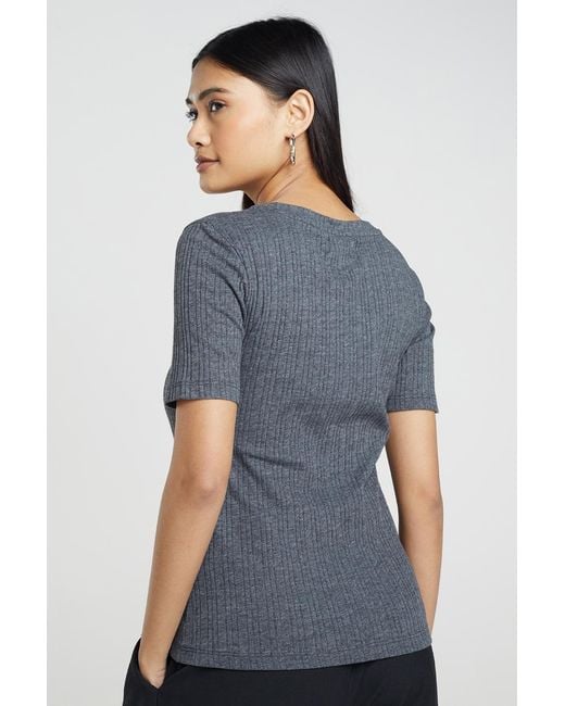 Brave Soul Gray Ribbed Round Neck T-Shirt