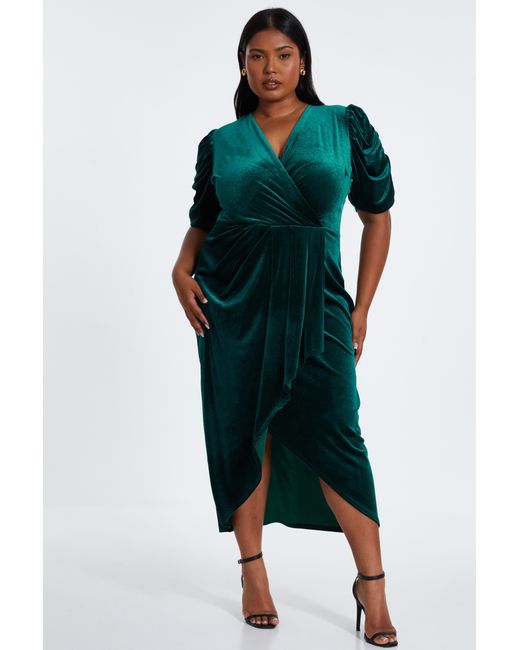 quiz green velvet wrap dress Green Velvet Dress Wrap Dress Quiz Emerald Green Velvet Wrap Dress: Long Sleeve And Floor-length,