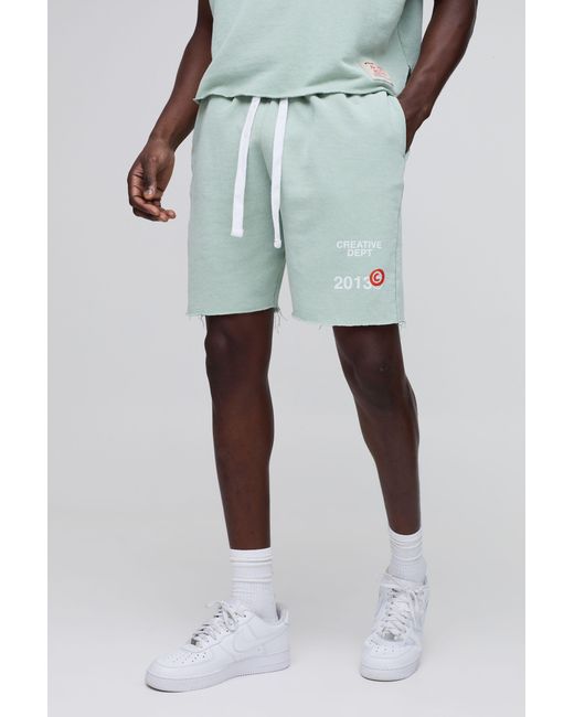 BoohooMAN Green Relaxed Fit Print Short Length Washed Shorts for men