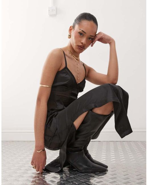 Labelrail White X Jennifer Mcking Satin Mesh Cut-Out Maxi Dress