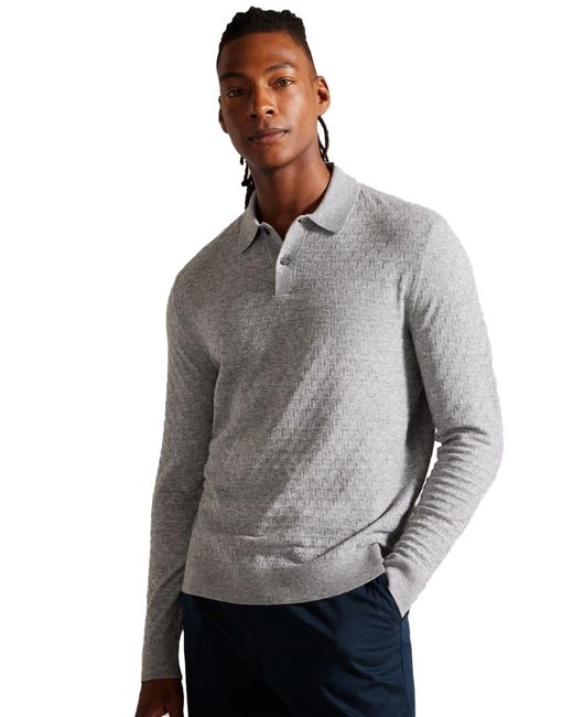 Ted Baker Herren Langarm-Strickpoloshirt in Gray für Herren