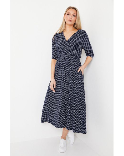 Wallis Blue Print Jersey Wrap Midi Dress