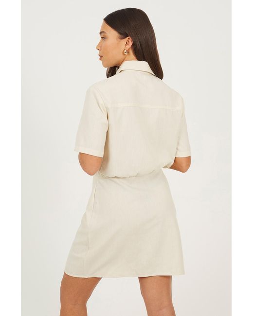 Brave Soul Natural Collared Button Down Mini Shirt Dress
