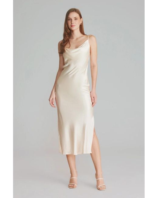 GUSTO Gray Long Satin Evening Dress