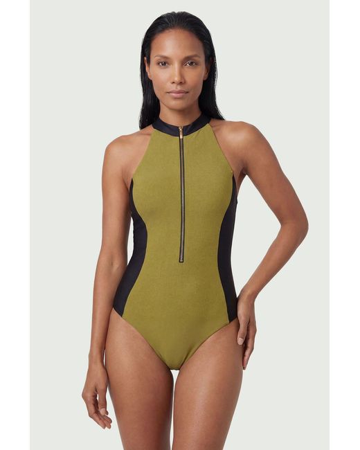 Karen Millen Green Racer Back Swimsuit With Zip