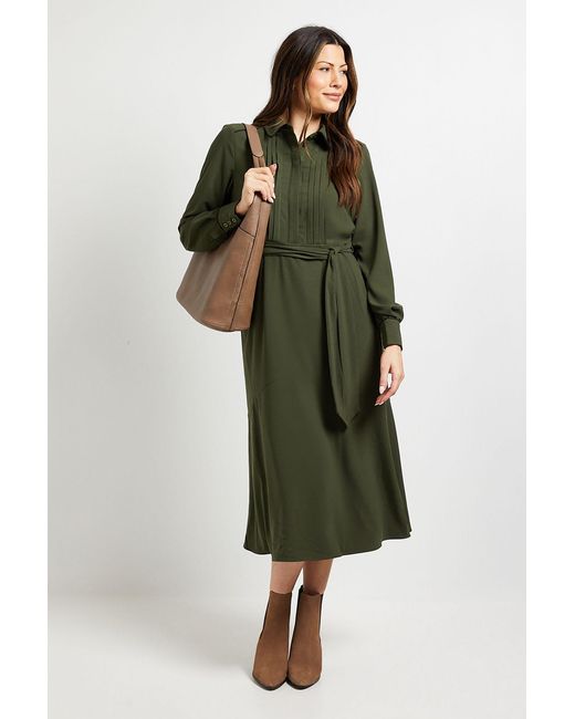 Wallis Green Pintuck Detail Midi Shirt Dress