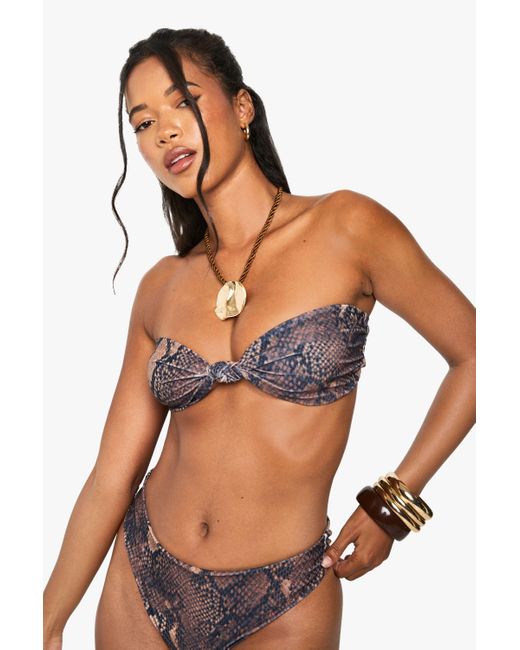 Boohoo Blue Swimwear Essentials Snake Print Bandeau Bikini Top