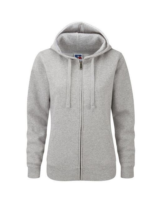 Russell Gray Authentic Full Zip Hooded Sweatshirt Hoodie (Light Oxford) for men