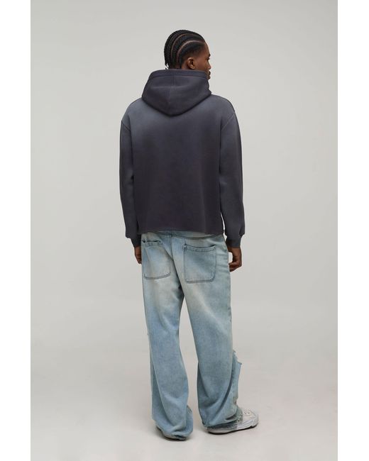 BoohooMAN Blue Oversized Boxy Washed Panther Over Seam Graphic Hoodie for men