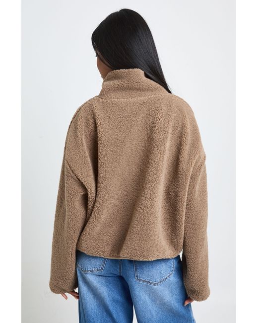 Boohoo Brown Funnel Neck Teddy Jacket