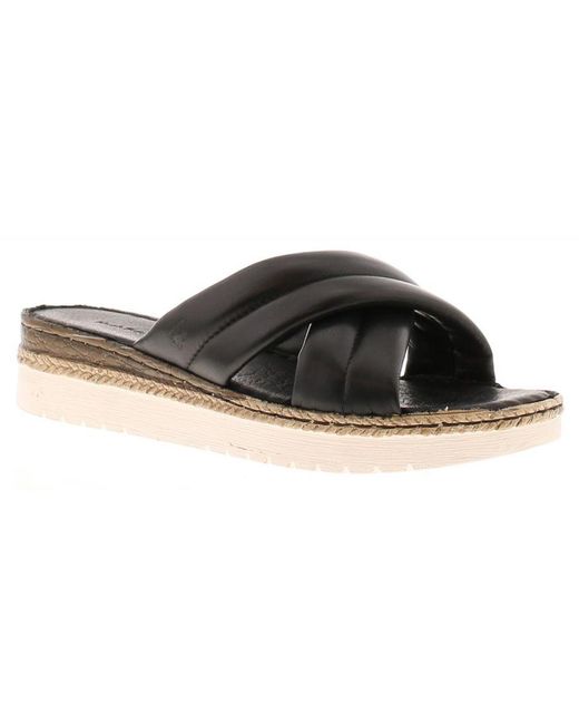 Hush Puppies Black Sandals Wedge Samira Leather Slip On Leather (Archived)