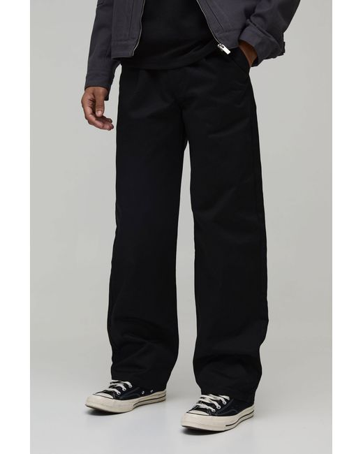 BoohooMAN Black Wide Fit Pleat Front Work 365 Trouser for men