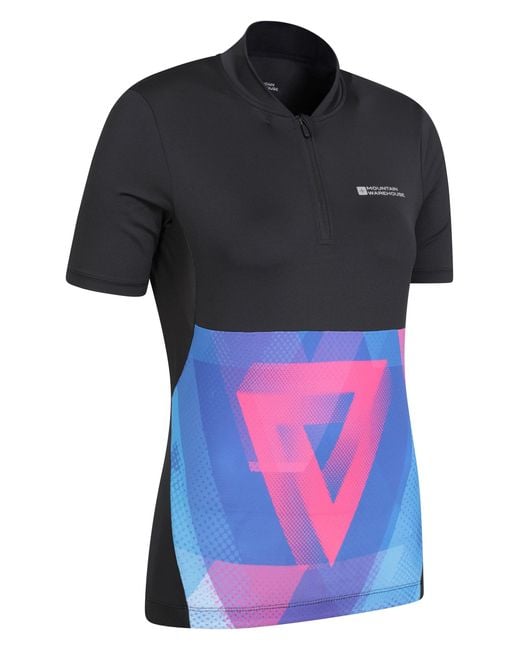 Mountain Warehouse Black 'Chaser' Printed Half Zip Cycling Jersey Soft Short Sleeve Quick Dry Top