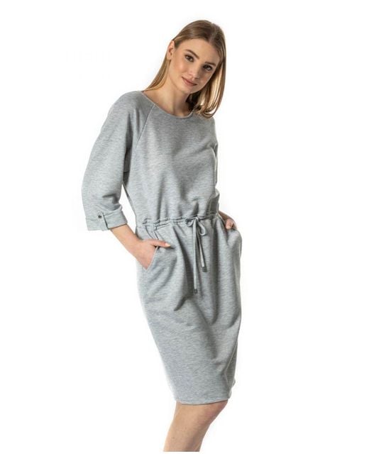 Roman Gray Drawstring Jersey Sweater Dress
