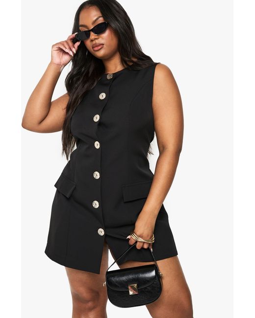 Boohoo Black Plus Button Down Blazer Dress