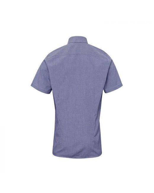 PREMIER Blue Gingham Cotton Short-Sleeved Shirt for men