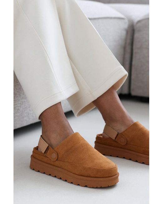 Where's That From Brown Wheres 'Vayda' Suede Clog Boots With Slingback Strap
