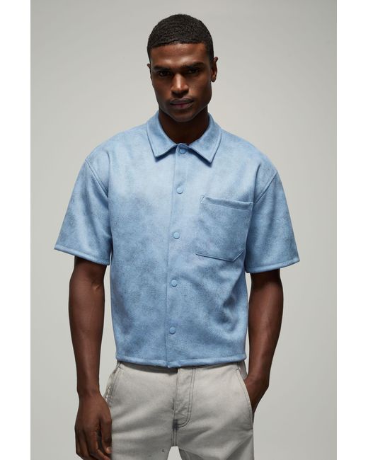 BoohooMAN Blue Oversized Antique Suedette Shirt for men