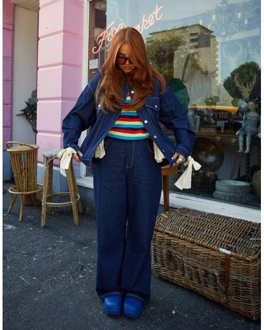Labelrail Blue X Laura Elizabeth Klein Baggy Low Rise Bow Detail Jeans Co-Ord