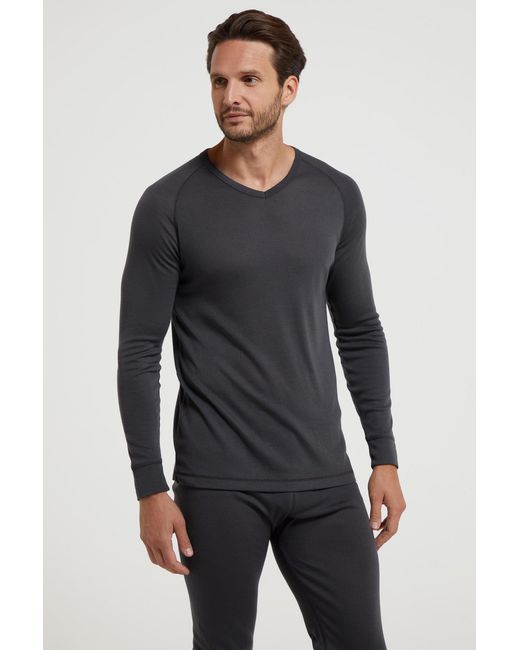 Mountain Warehouse Blue 'Talus' V Neck Base Layer Top Thermal Quick Drying Winter Tee for men