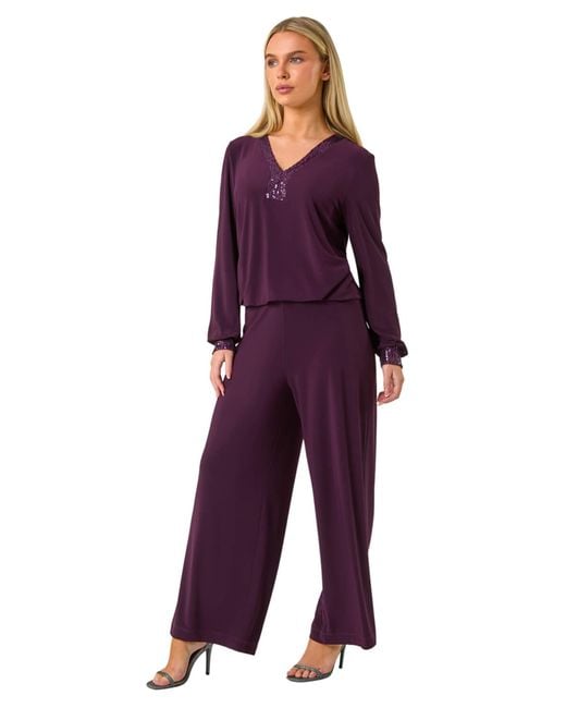 Roman Purple Petite Wide Leg Stretch Trouser
