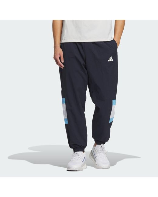 Adidas Blue Wording Pack Loose Fit Mesh-Lined Woven Elastic Hem Pants for men
