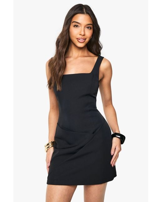 Boohoo Black Tailored Wrap Hem Detail Sleeveless Mini Dress