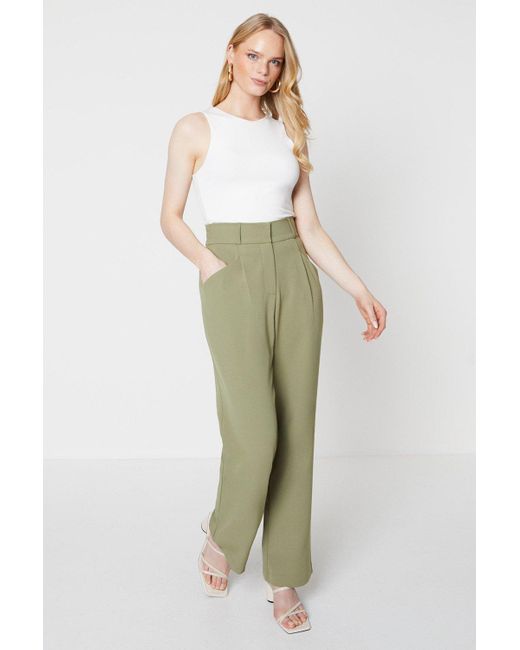 Oasis Green Wide Leg Relaxed Trousers