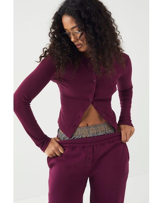 DSGN Studio Purple Ribbed Script Embroidery Button Through Long Sleeve Top