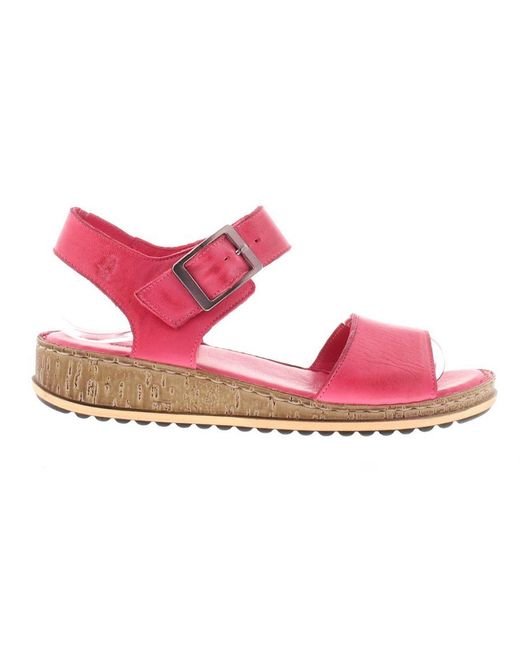 Hush Puppies Pink Sandals Low Wedge Ellie Leather Buckle Leather (Archived)