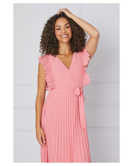 Wallis Pink Petite Sleeveless Pleated Midi Dress