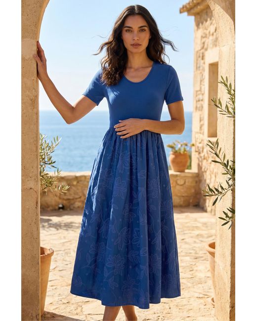 Roman Blue Floral Print Pocket Midi Dress