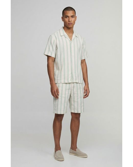BoohooMAN Green Embroidered Stripe Line Oversized Shirt & Baggy Short Set for men