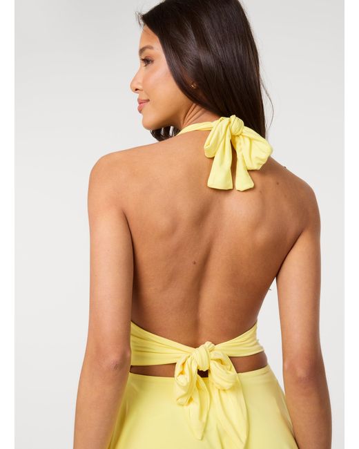 Pink Vanilla Yellow Slinky Halter Neck Dress