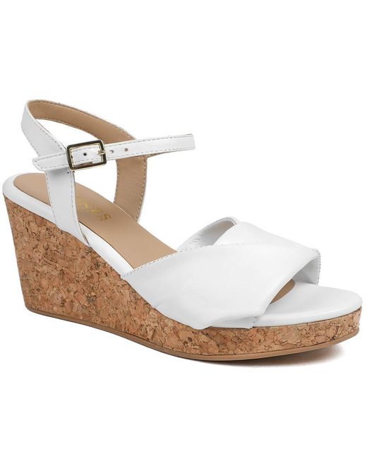 Jones Bootmaker White Iva Leather Wedge Heel Sandals